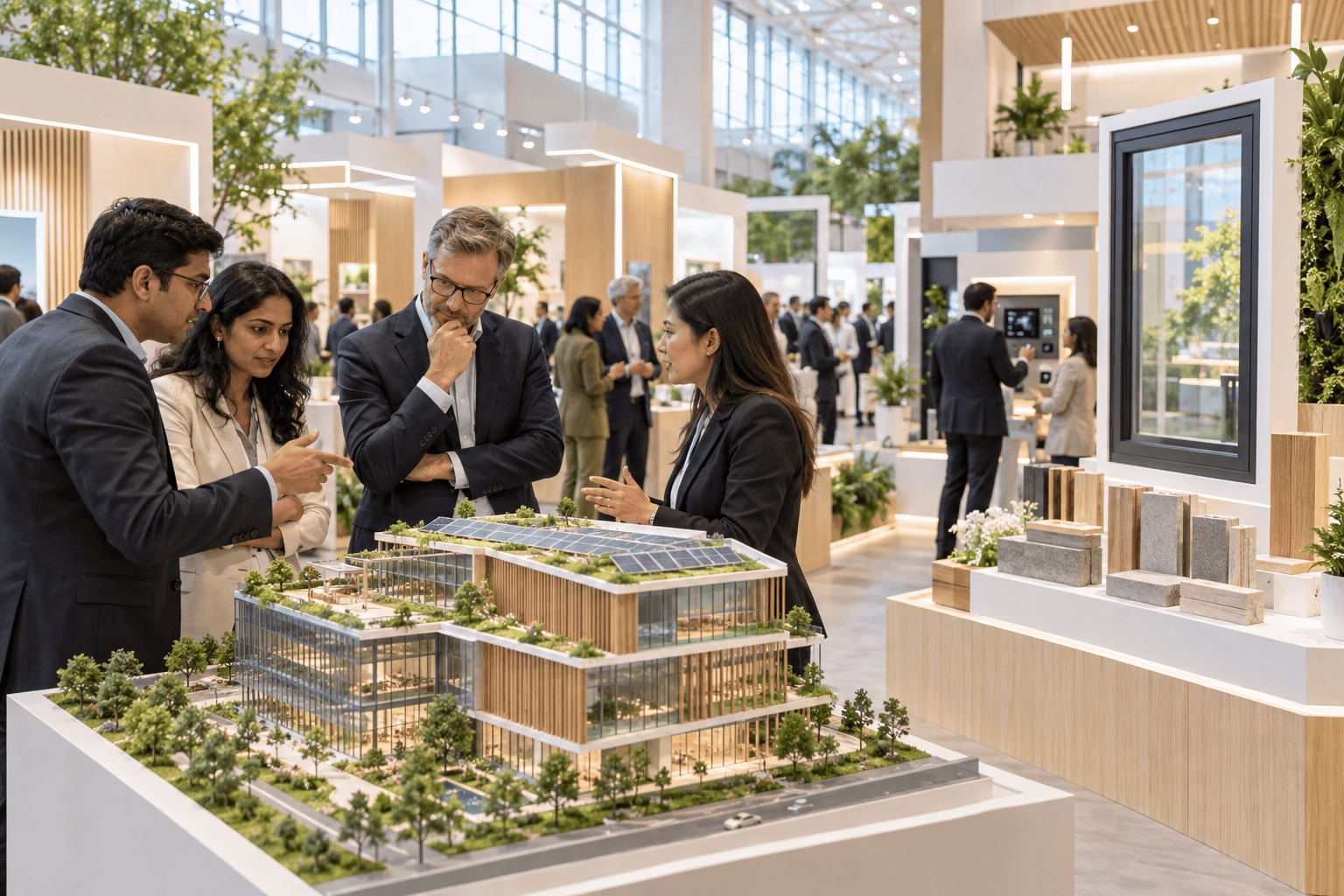 Sustainable architecture with green terraces and modern building technologies