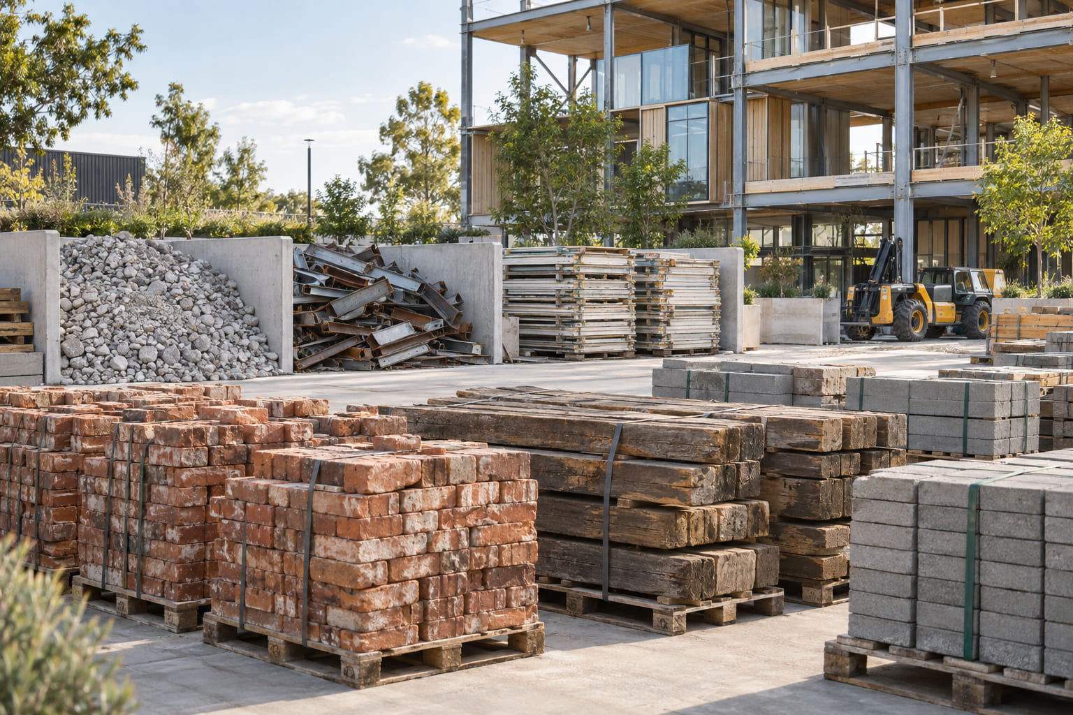 Construction materials sorted for recycling and reuse