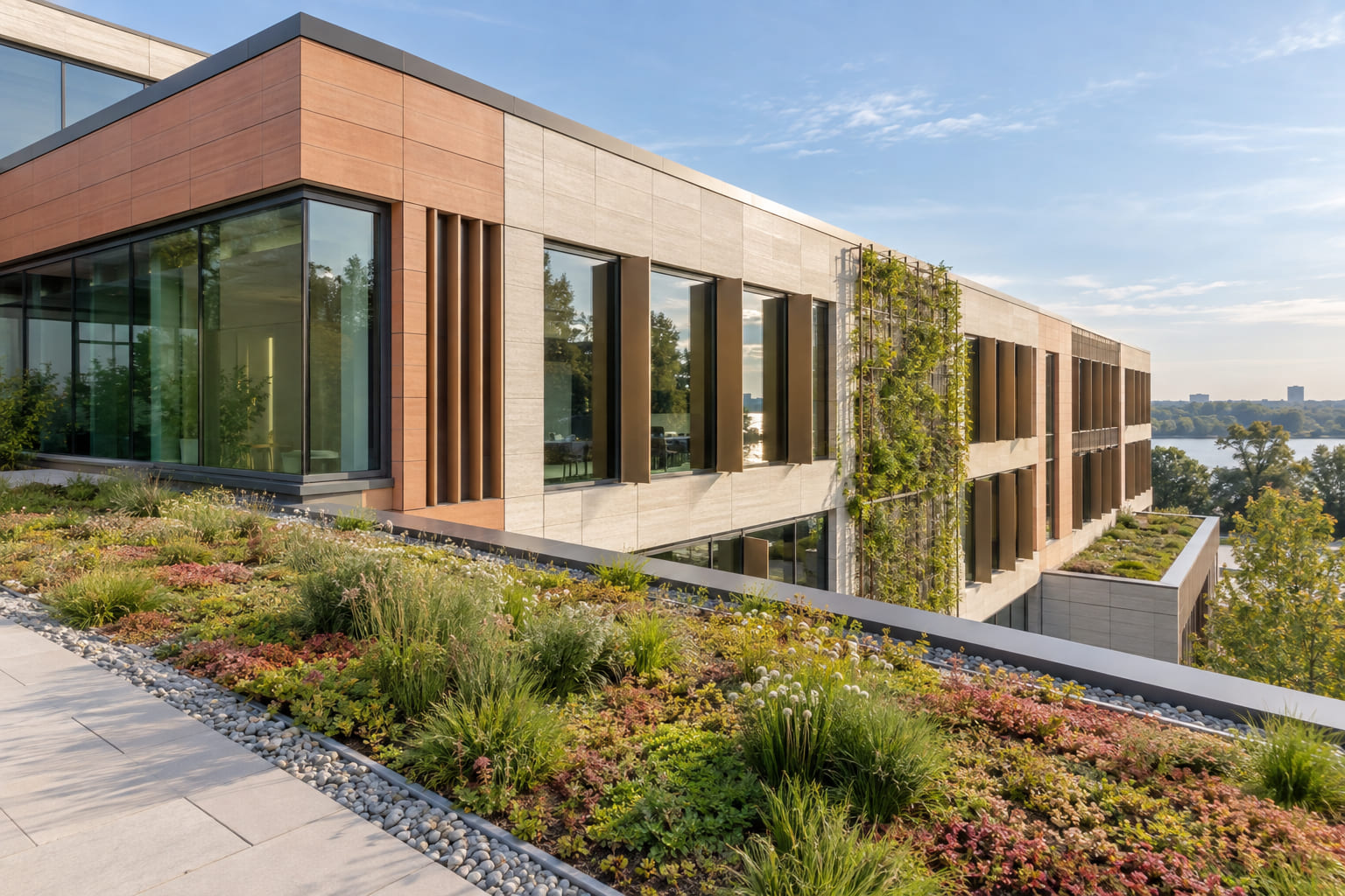 Green roof and contemporary building façade