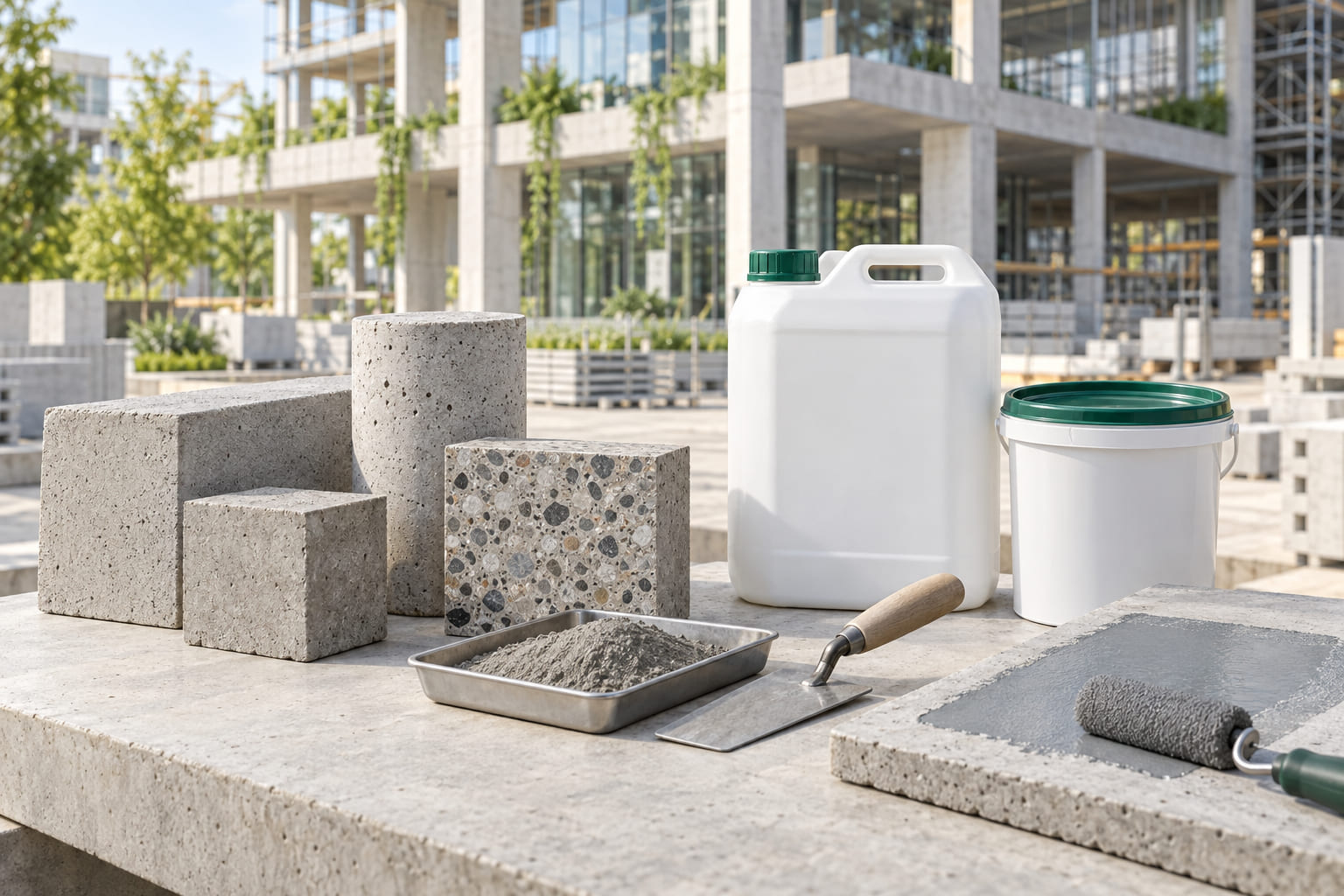 Sustainable concrete and construction material samples